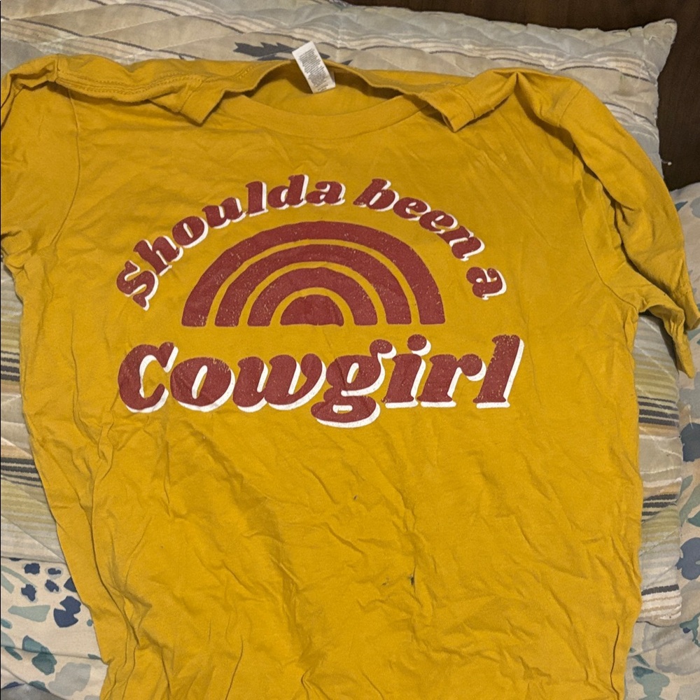 Yellow 'Shoulda Been a Cowgirl' Kids Shirt